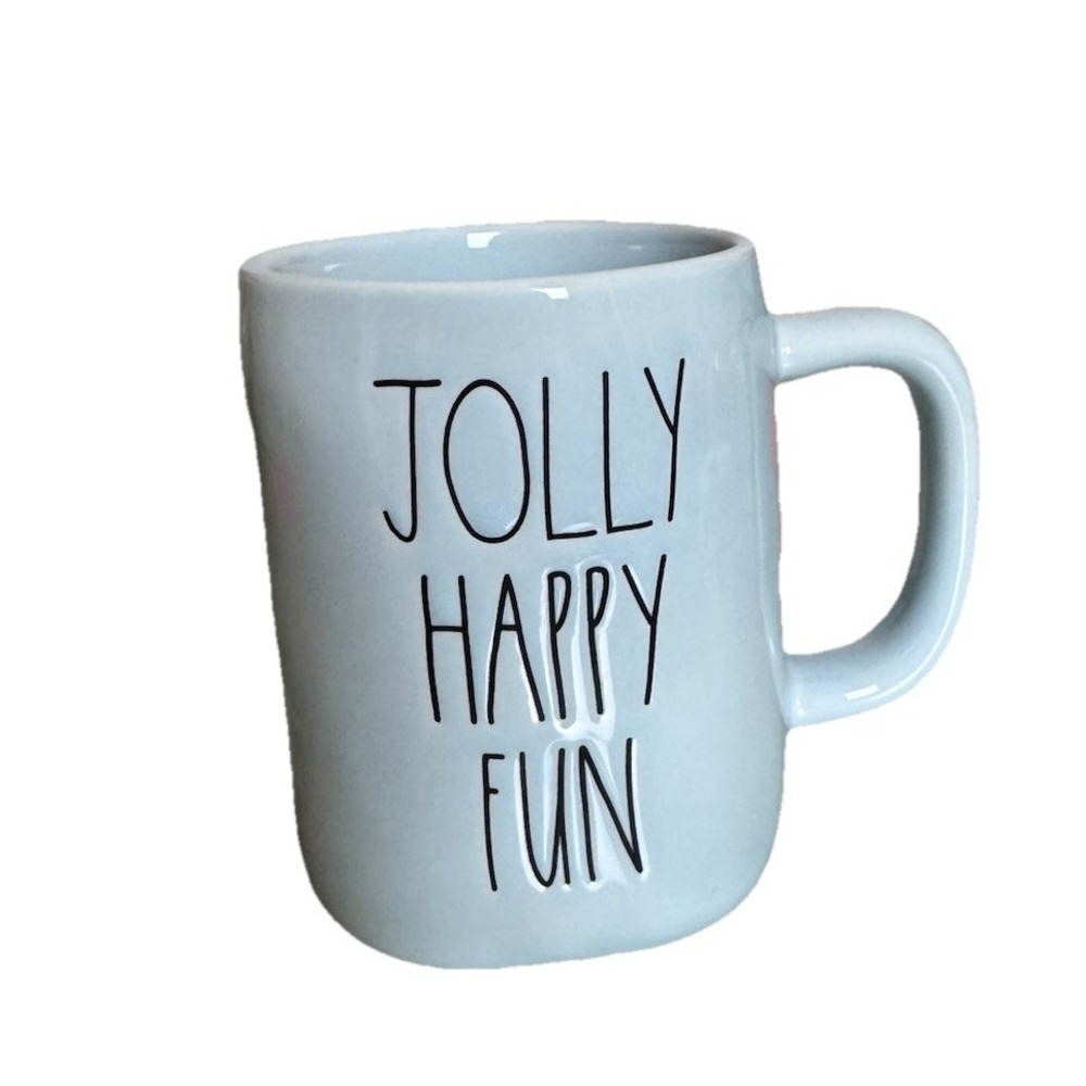Rae Dunn Mug –‎ Frosty the Snowman "Jolly Happy Fun" – Light Blue Ceramic 4.25"